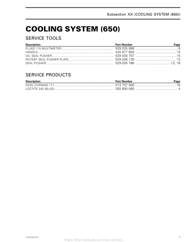 ATV MY18 Cooling System (650) 219100885 016 Manual