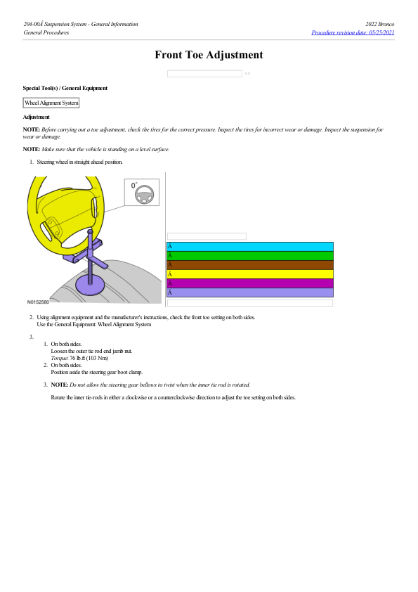 Front Toe Adjustment G2222935 Manual