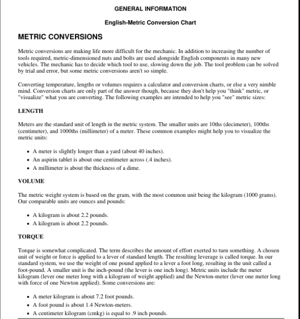 Metric Conversions Manual