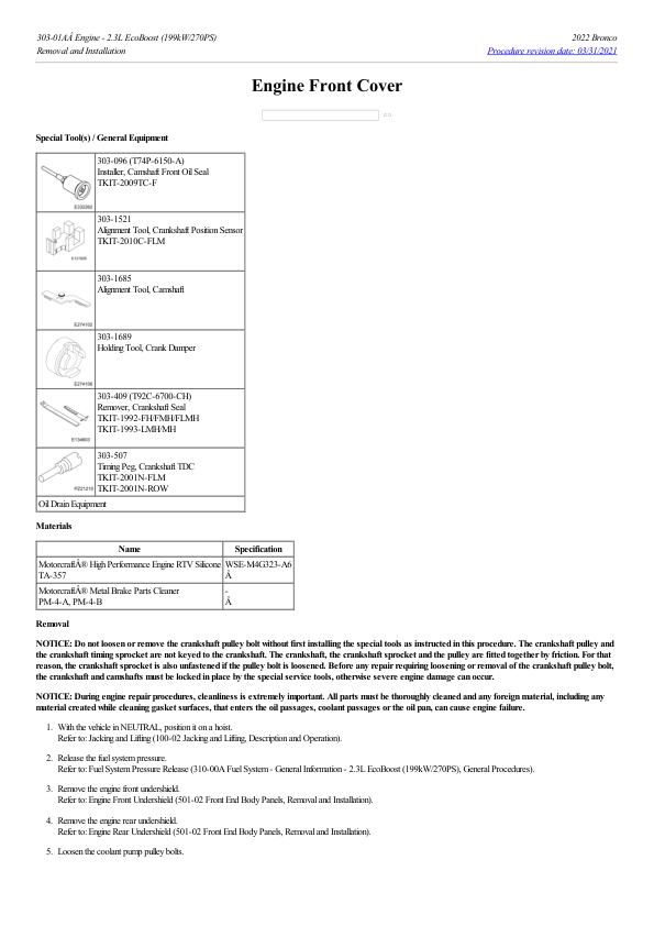 Engine Front Cover G2186881 Manual