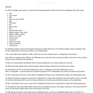 Anti Lock Brake System (ABS) and Stability Control Overview G2218775 Manual