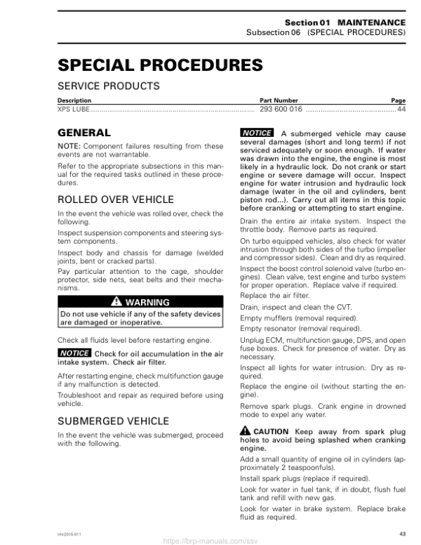 SSV Special Procedures (MAVERICK XDS) Shop 03a9OGAAY SM91Y014S00 tmr2015 011 Manual