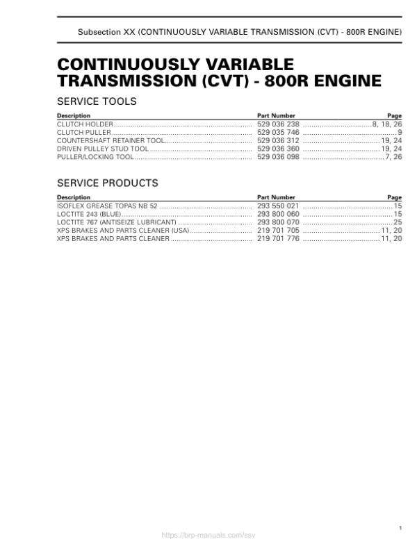 SSV 2020 CVT 800R Commander Shop Supp. 219101009 007 Manual