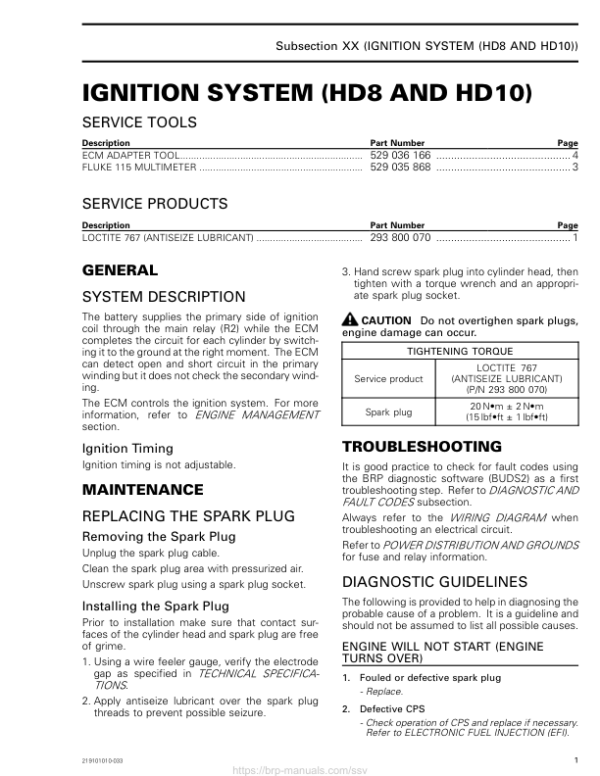 SSV MY20 Ignition System (HD8 and HD10) (Defender suppl.) 219101010 033 en Manual