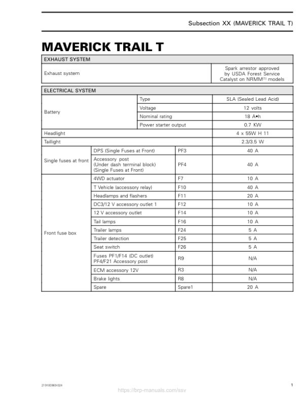 SSV 2019 Technical Specifications Maverick Trail T Shop Supp 219100969 024 Manual