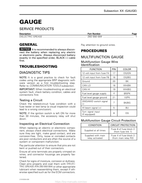 SSV 2018 Gauge (Defender) Shop 219100934 009 Manual