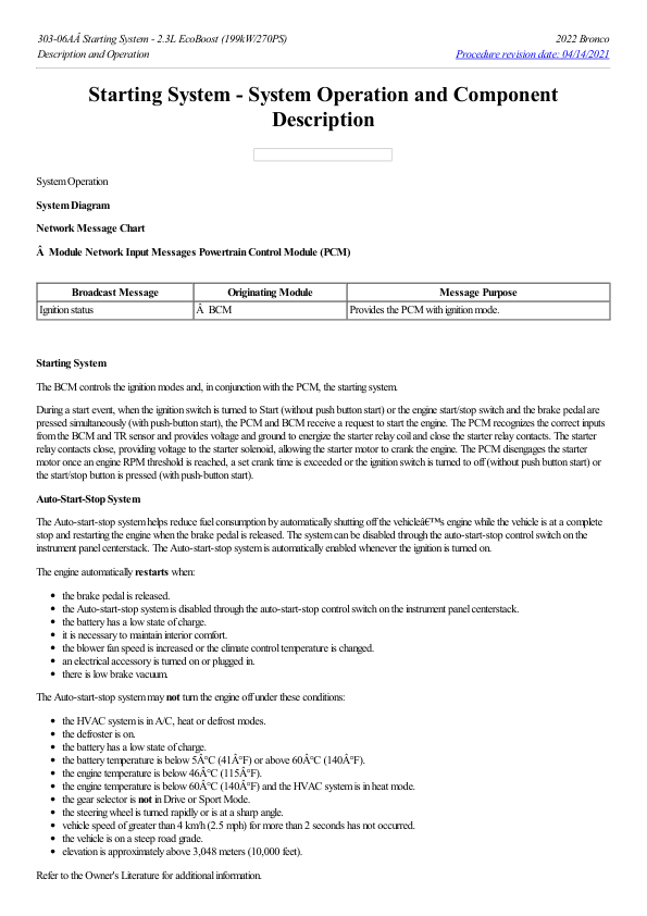 Starting System System Operation and Component Description G2224155 Manual