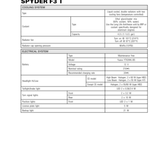 ON ROAD Technical Specifications Vehicle F3 T Shop 219100953 037 Manual