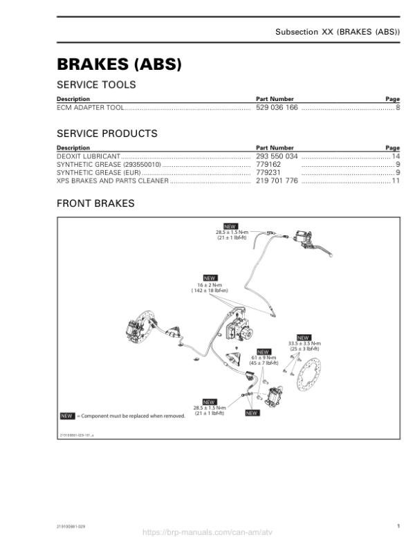 ATV 2018 Brake System (ABS)(New T3) Shop 219100881 029 Manual