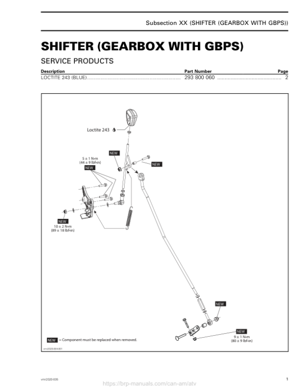 ATV 2020 Shifter GBPS Shop Supp vmr2020 005 Manual