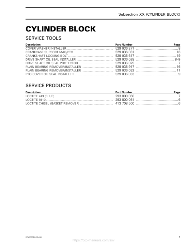 SSV 2018 Cylinder Block Maverick Trail RTX800MY18 008 Manual