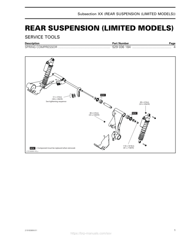 SSV Rear Suspension (Commander Limited Models) Shop supp. 219100899 011 Manual