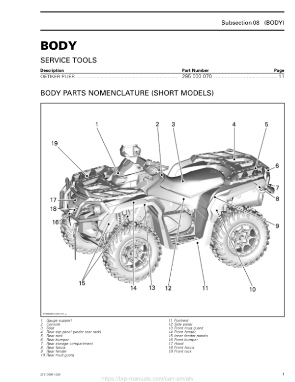 ATV 2019 Body Outlander Shop Supp 219100951 029 Manual