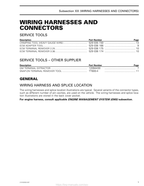 SSV Wiring Harness and Connectors (Maverick) Shop 219100932 007 Manual