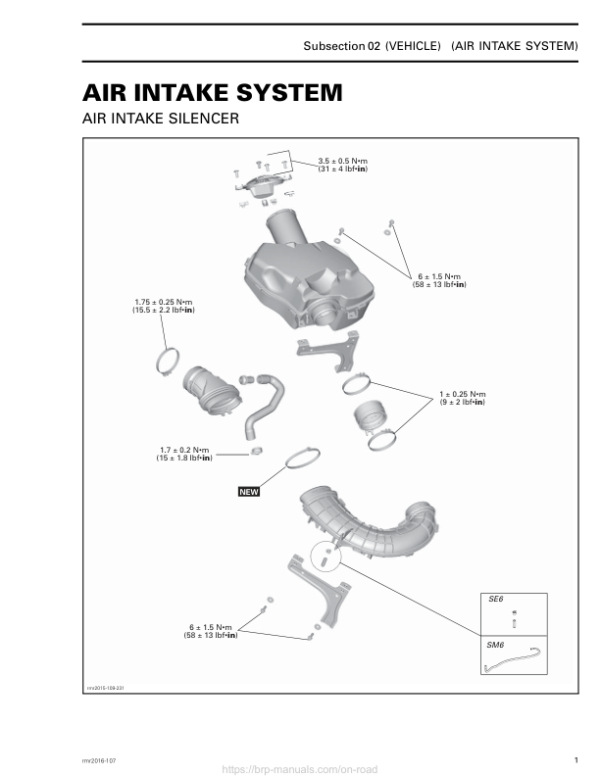 Road Air Intake System Vehicle (T and Limited) Shop rmr2016 107 Manual