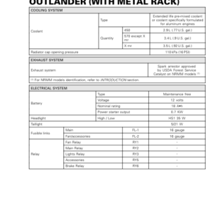 ATV 2019 Tech Spec Outlander (With Metal Rack) Shop Supp 219100951 032 Manual