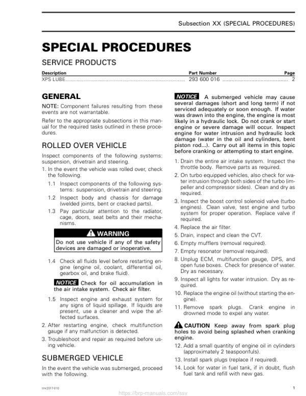 SSV 2017 Special Procedures (Maverick X3) Shop tmr2017 010 Manual