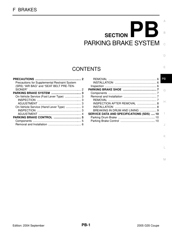 PARKING BRAKE SYSTEM Manual