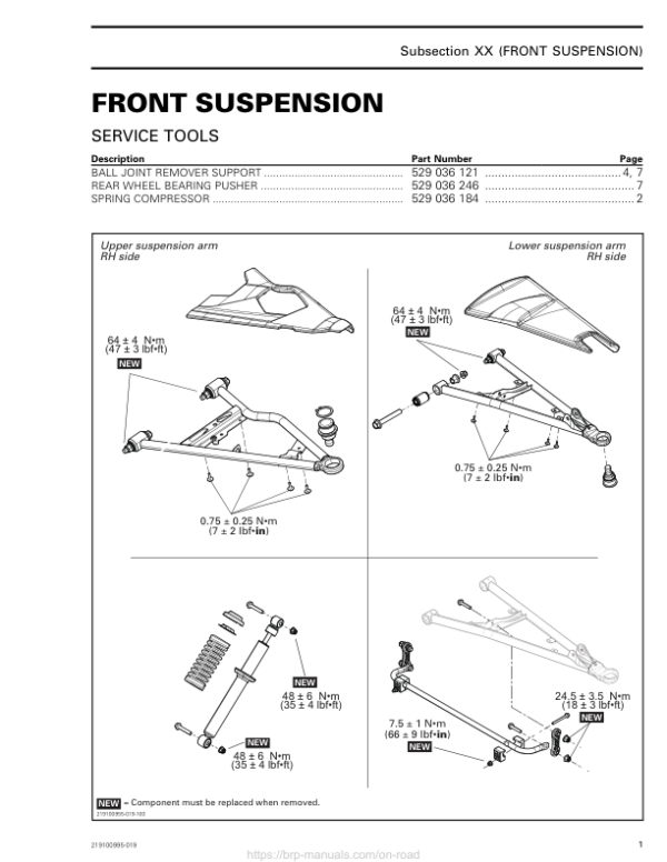 ROAD Front Suspension Shop 219100955 019 Manual