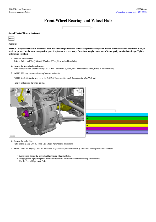 Front Wheel Bearing and Wheel Hub G2222999 Manual