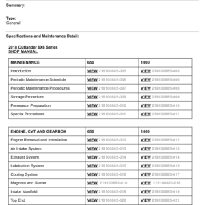 2018 ATV Outlander 6X6 Series (Table of Contents) Manual