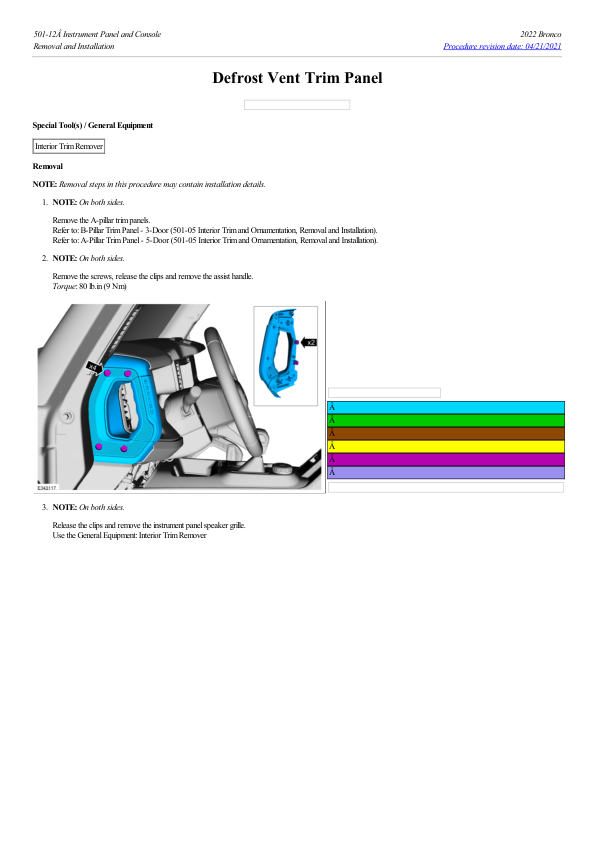 Defrost Vent Trim Panel G2227260 Manual