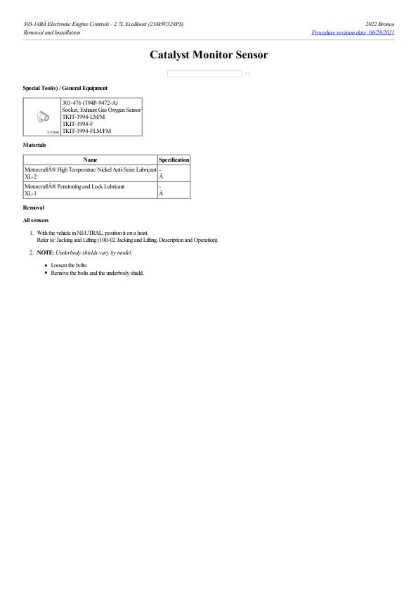 Catalyst Monitor Sensor G2193576 Manual