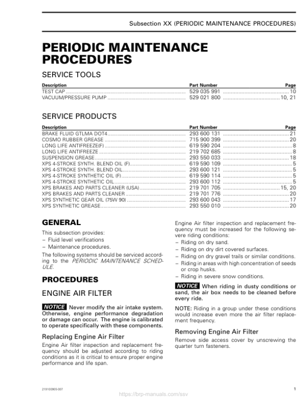 SSV 2018 PERIODIC MAINTENANCE PROCEDURE (MAVERICK TRAIL) Shop 219100905 007 Manual