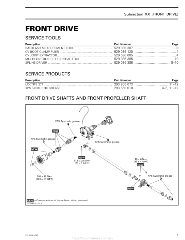 SSV 2018 Front Drive (MAVERICK TRAIL) Shop 219100905 047 Manual