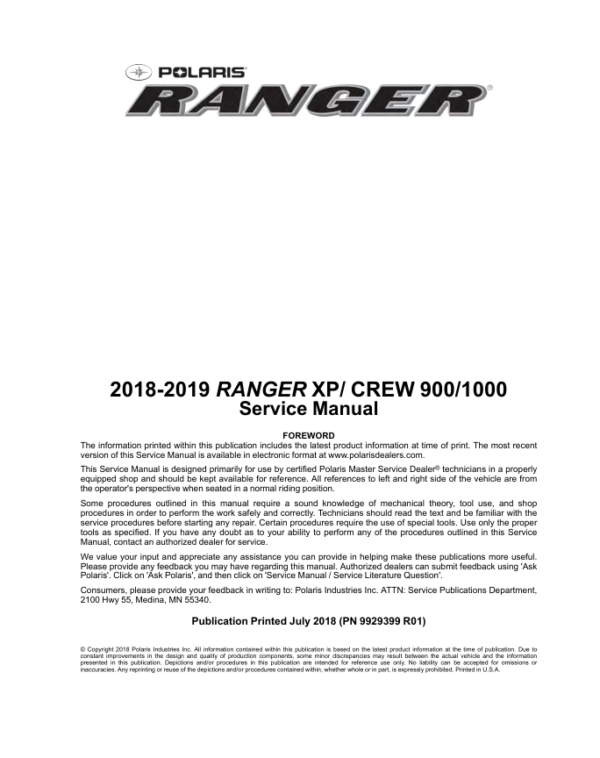 ranger xp 900 1000 2018 2019 Manual