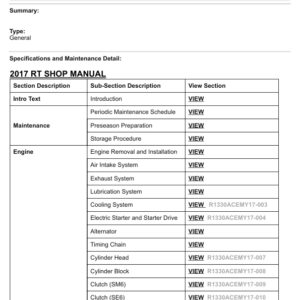 2017 ROADSTER RT (table of contents) 000130821 SM61Y017 en Manual