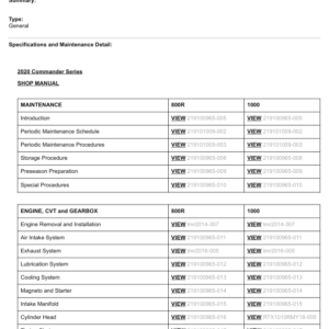 SSV 2020 Commander Series (Table of Contents) 136208 Manual