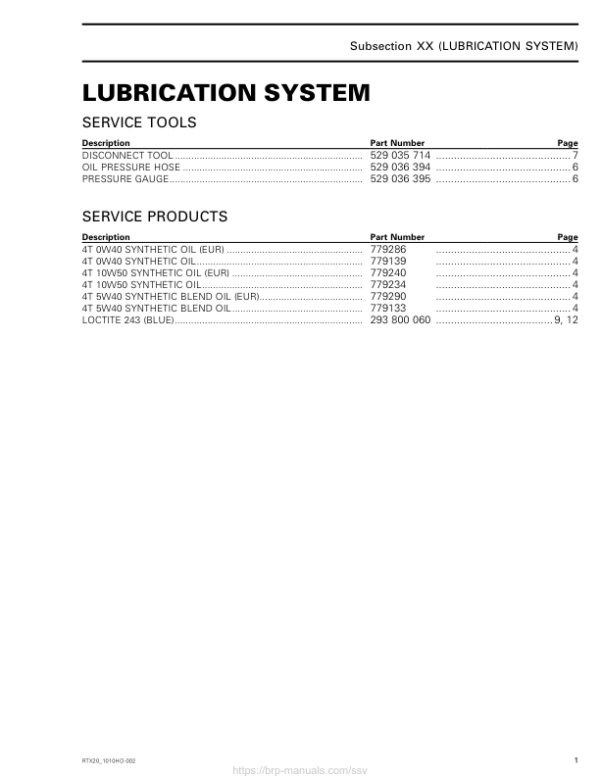 SSV 2020 Lubrication System Repair RTX20 1010HO 002 en Manual