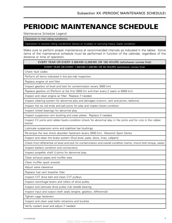 SSV 2019 Periodic Maintenance Schedule Maverick Trail Shop Supp 219100969 006 Manual