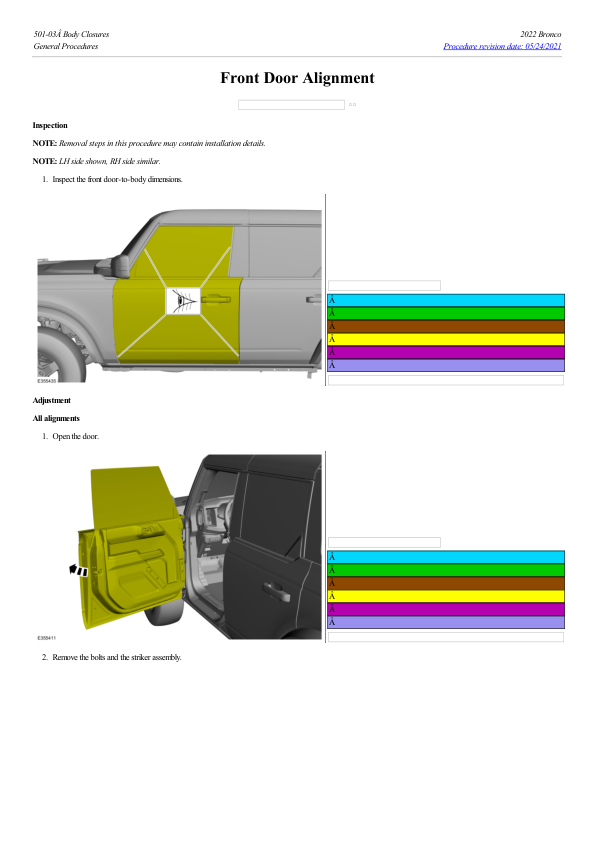 Front Door Alignment G2223299 Manual