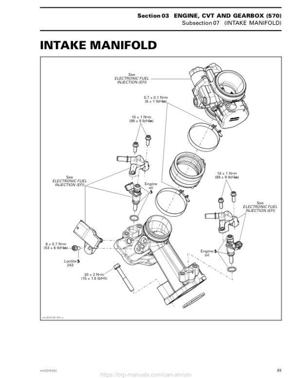 ATV Intake Manifold (OUTLANDER L) Shop vmr2016 032 en Manual