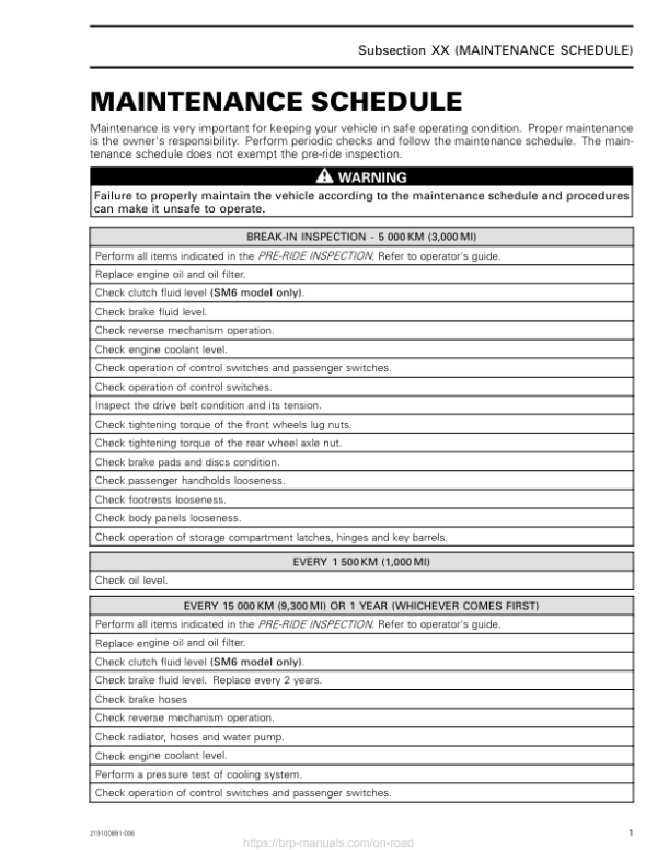 Roadster 2018 Maintenance Schedule (RT) Shop 219100891 006 Manual