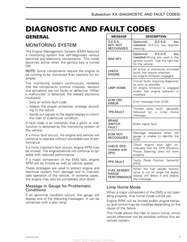 SSV MY20 Diagnostic and Fault Codes (Defender) 219101010 024 en Manual