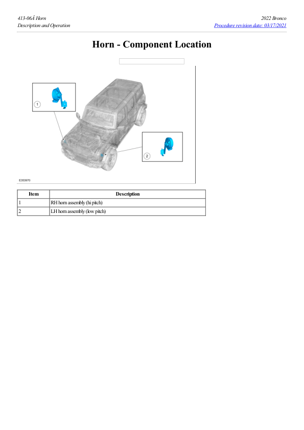 Horn Component Location G2222497 Manual