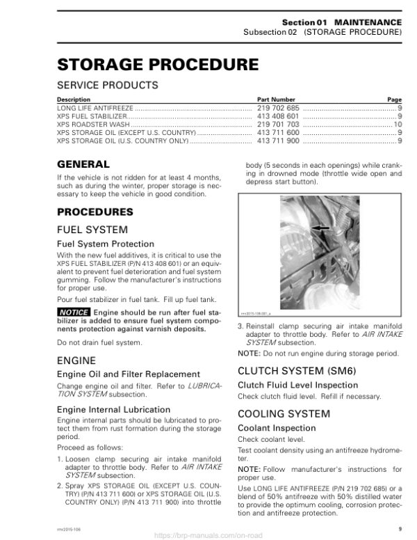 ROADSTER Storage Procedure (F3) Shop SM61Y015S00 rmr2015 106 Manual