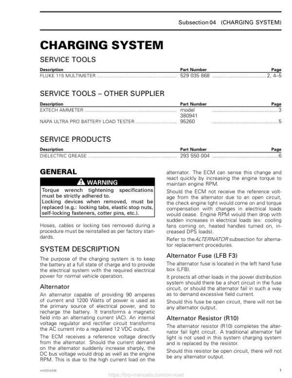 ROADSTER Charging System (RT) Shop 02wZaZAAU SM61Y014S10 en Manual