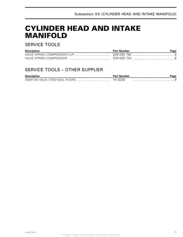 ATV Cylinder Head and Intake Manifold (Mini DS) Shop vmr2017 014 Manual