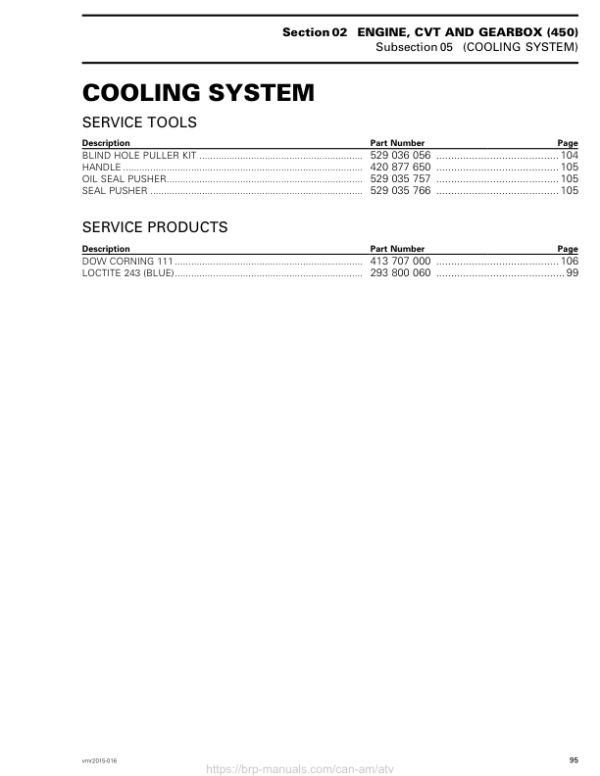 ATV 2015 OUTLANDER L (Cooling System 450) Shop 04cE6PAAU SM51Y015S01 vmr2015 016 Manual