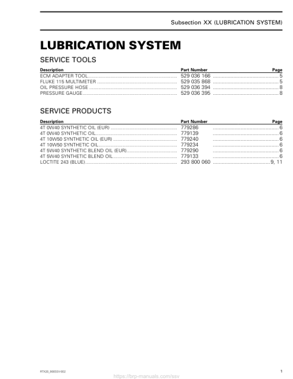 SSV 2020 Lubrication System Repair RTX20 900SSV 002 en Manual