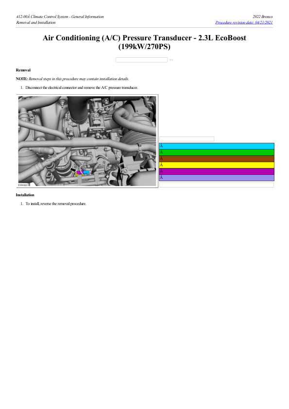Air Conditioning (A C) Pressure Transducer 2.3L EcoBoost (199kW 270PS) G2214273 Manual