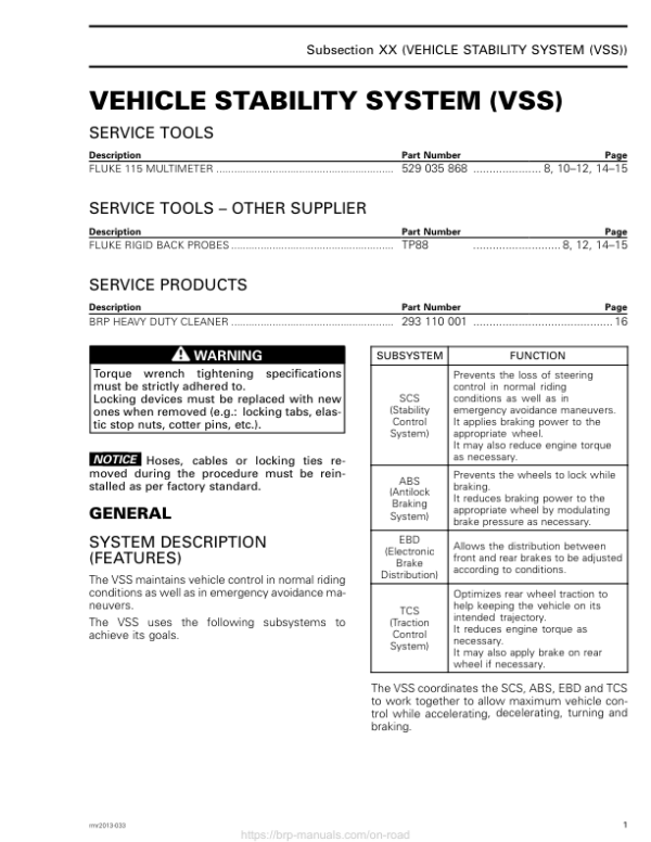 ROADSTER Vehicle Stability System (VSS) (RS RT ST) 2017 Shop 033lEcAAI SM61Y013S09 en Manual