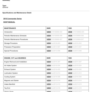 SSV 2018 Commander Series (Table of Contents) 132643 Manual