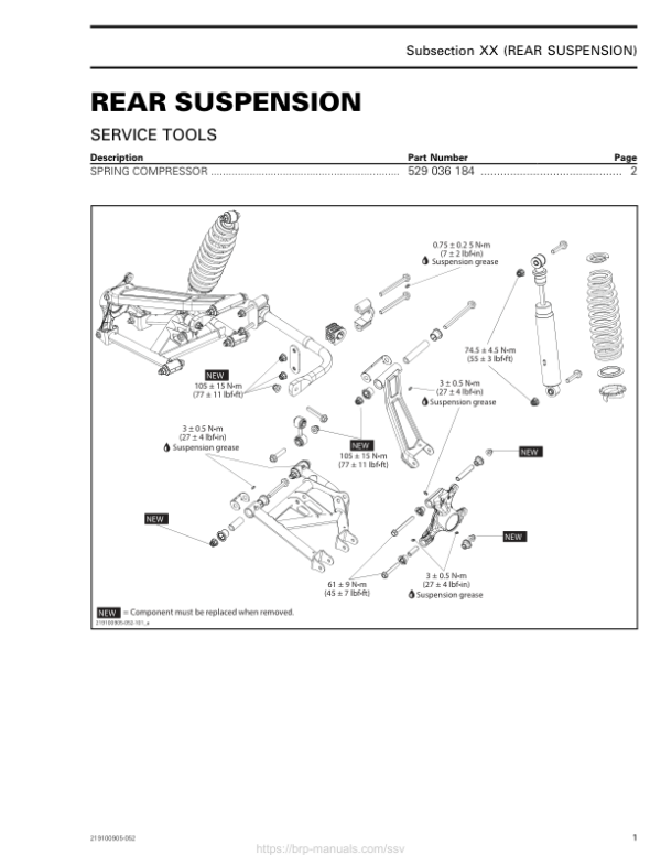 SSV 2018 Rear Suspension (MAVERICK TRAIL) Shop 219100905 052 Manual