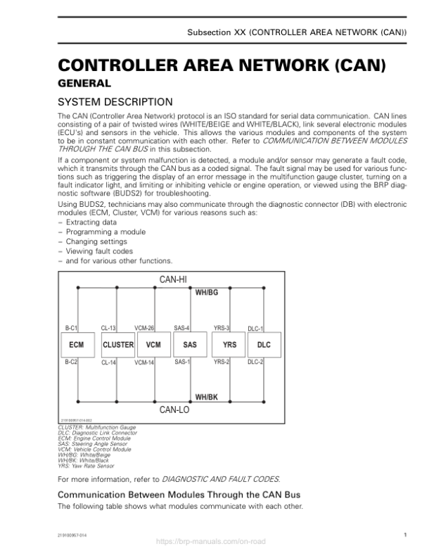 Roadster 2019 Controller Area Network (CAN) Ryker Shop 219100957 014 Manual