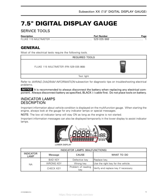 SSV 2019 7.5 in Digital Display Gauge Maverick Trail Shop Supp 219100969 014 Manual